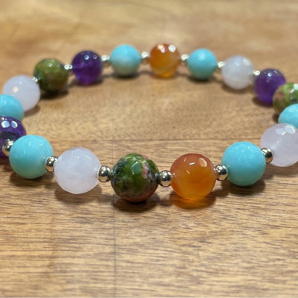 Multi Semi-precious Gemstones Boho Style Bracelet - Picture 2 of 7